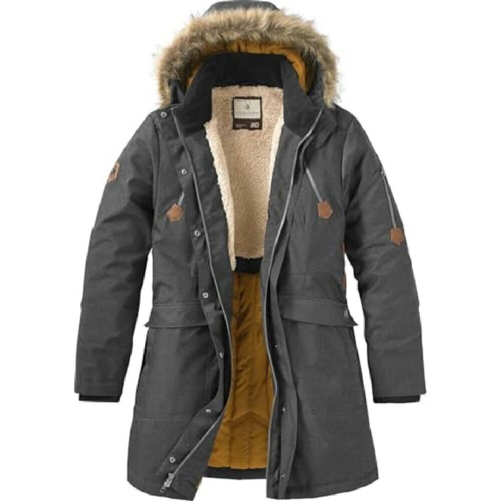 Women's Water Resistant Hooded Anorak Parka with Sherpa Lining - Picture 2 of 8